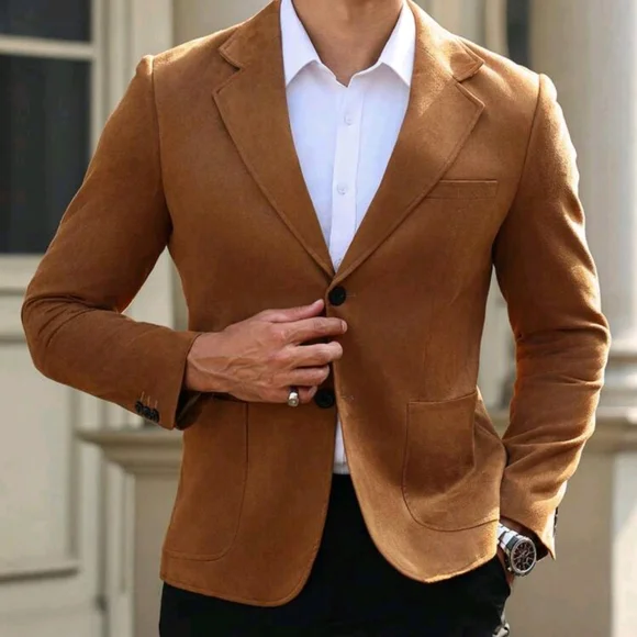 Men's Lapel Neck Long Sleeve Button Front Casual Blazer - Picture 3 of 7